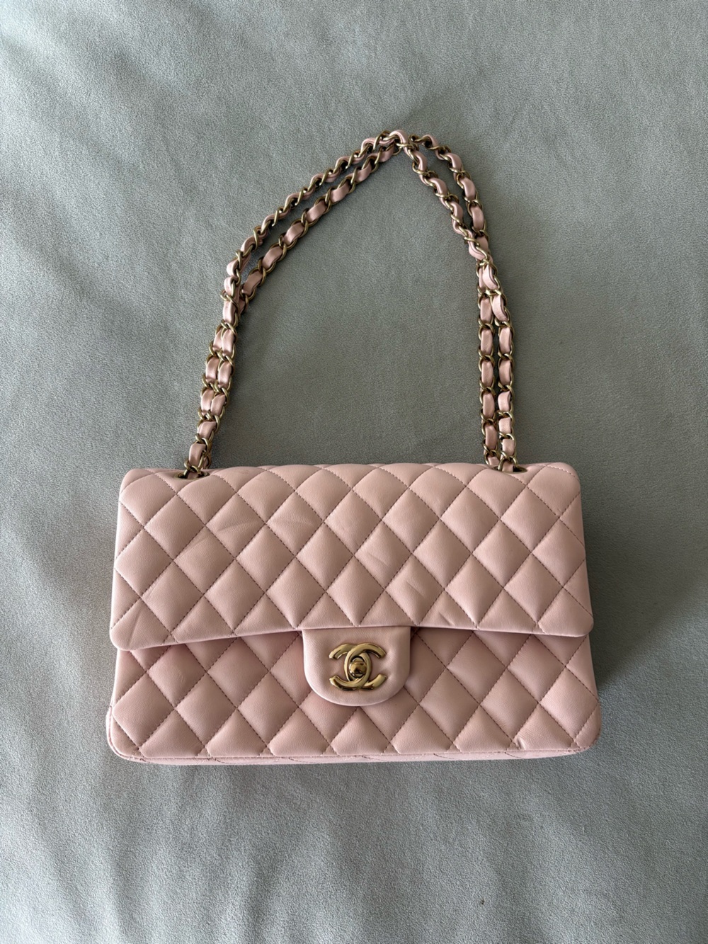 CHANEL Pale Pink Quilted Flap Shoulder Bag with Gold Hardware
